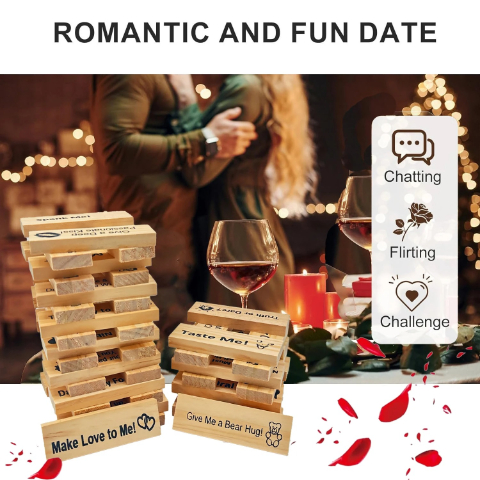 Couple Game Night Intimacy Block Tower Jenga Game Valentine Tumbling Tower Stacking Blocks Game Party Interactive Games