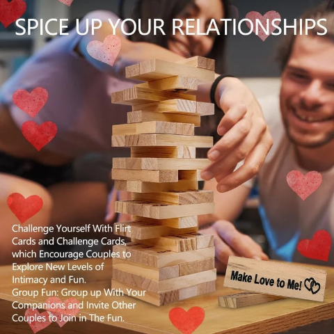 Couple Game Night Intimacy Block Tower Jenga Game Valentine Tumbling Tower Stacking Blocks Game Party Interactive Games